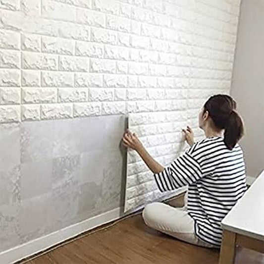 3D White Brick Wall Panels – Self-Adhesive Foam Wallpaper for Home, Office, and Café Décor